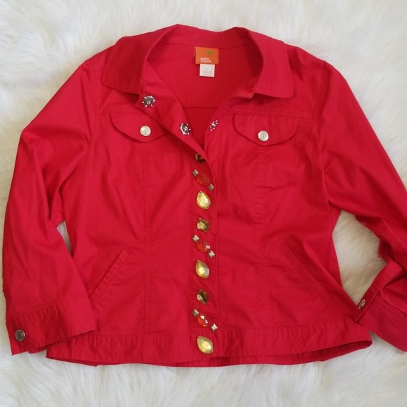 Hearts of Palm red beaded jacket. Size 10 - Picture 2 of 8